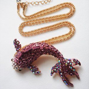NWT CRYSTAL KOI FISH  PENDANT NECKLACE BROOCH